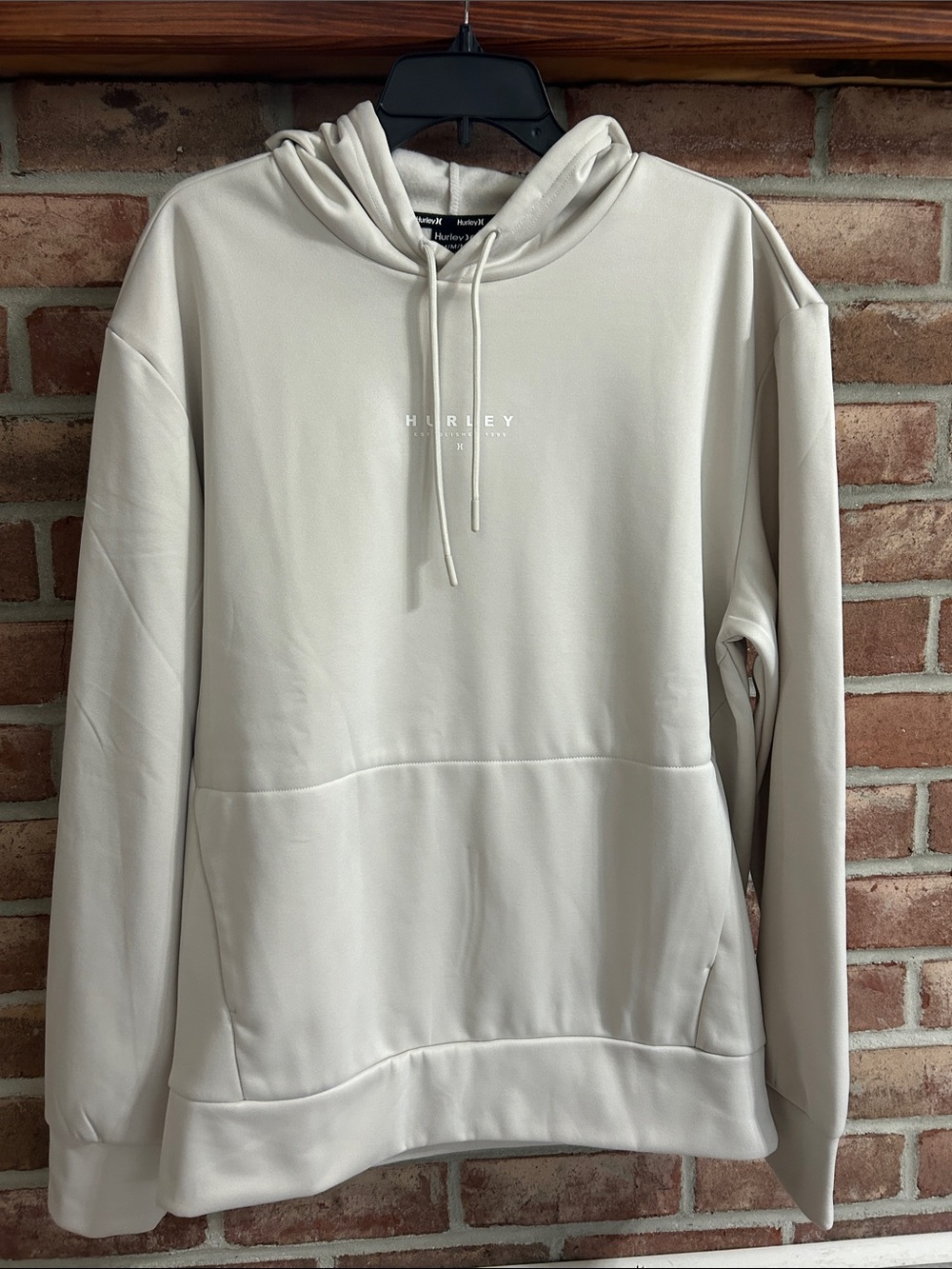 Hurley Men's Cream Hoodie with Minimal Logo